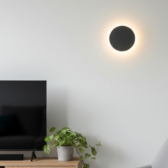 Applique da parete tonda moderna nero led 3000k 30cm